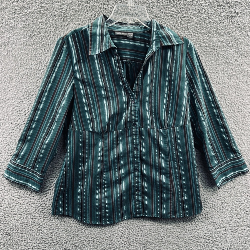Womens Minimalist Blouse L Stripe Workwear Professional Stretch Career Polished